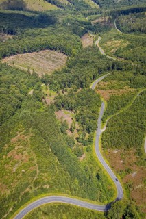 Aerial view, serpentines at the Ochsenkopf between Arnsberg and Sundern in the forest area with