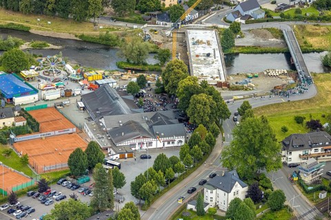 Aerial view, shooting club parade and shooting hall, St. Sebastianus Schützenbruderschaft 1766 e.V.