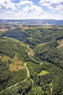 Aerial view, serpentines at the Ochsenkopf between Arnsberg and Sundern in the forest area with