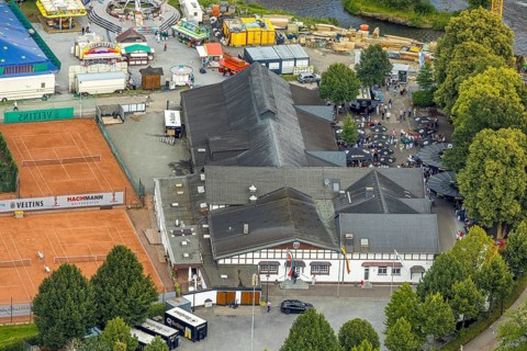 Aerial view, shooting club parade and shooting hall, St. Sebastianus Schützenbruderschaft 1766 e.V.