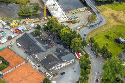Aerial view, shooting club parade and shooting hall, St. Sebastianus Schützenbruderschaft 1766 e.V.