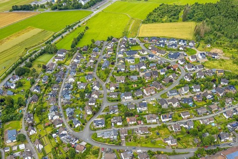 Aerial view, residential area between Stöppelsweg and Wittgensteiner Straße, Raumland, Bad