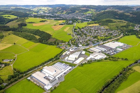 Aerial view, industrial estate Industriestraße and local view Am Stöppelsweg, distant view and