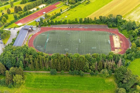 Aerial view, football stadium athletics stadium Auf dem Stöppel, sports field Bad Berleburg, youth