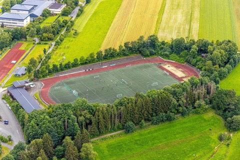 Aerial view, football stadium athletics stadium Auf dem Stöppel, sports field Bad Berleburg, youth