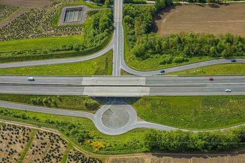 Aerial view, motorway A46 junction Bestwig, shapes and colours, Velmede, Bestwig, Sauerland, North