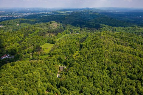 Aerial view, Teutoburg Forest, low mountain range and mountain range with distant view, Brackwede,