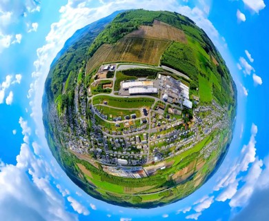 Aerial view, residential area, view of Bestwig, industrial area with Howmet Aerospace Tital Gmbh,