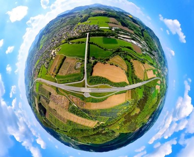 Aerial view, motorway A46 junction Bestwig with view of Velmede, shapes and colours, meadows and