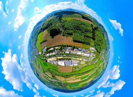 Aerial view, industrial area Im Öhler, logistics centre Spediiton Häger, hilly landscape, forest