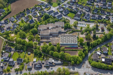Aerial view, Realschule Bestwig, Ostwig, Bestwig, Sauerland, Germany, secondary school, school