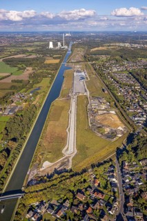 Aerial view, Wasserstadt Aden on the Datteln-Hamm Canal, construction area for planned urban
