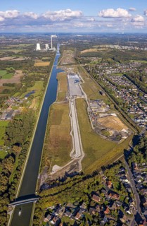 Aerial view, Wasserstadt Aden on the Datteln-Hamm Canal, construction area for planned urban