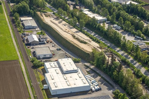 Aerial view, industrial estate Im Öhler, distant view with view to Velmede and Ruhr valley bridge