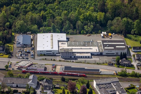Aerial view, Briloner Straße industrial estate with Ramspott GmbH and Vermeer Deutschland, XXL