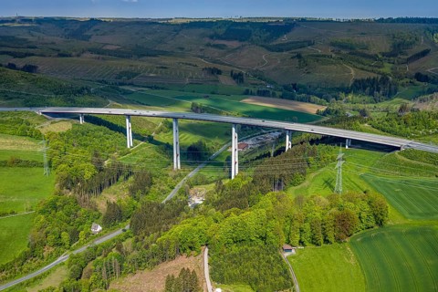 Aerial photograph, motorway A 46 viaduct Nuttlar, forest area with forest damage, Nuttlar, Bestwig,