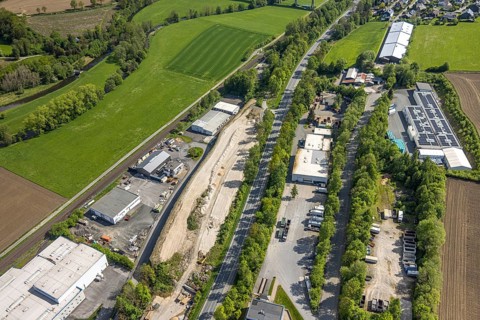 Aerial view, industrial area Im Öhler, distant view with view to Velmede and Ruhr valley bridge