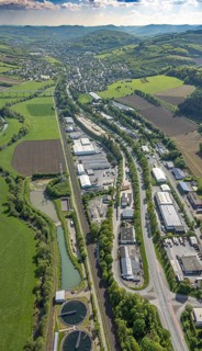 Aerial view, industrial area Im Öhler, distant view with view to Velmede and Ruhr valley bridge