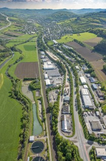 Aerial view, industrial area Im Öhler, distant view with view to Velmede and Ruhr valley bridge