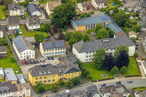 Aerial view, Städt. Primary School and House of Youth, Bad Laasphe, Wittgensteiner Land, North
