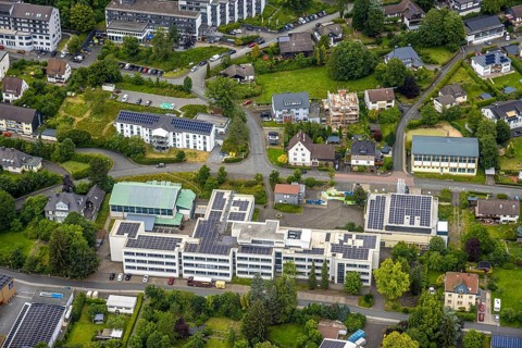 Aerial view, municipal grammar school, Bad Laasphe, Wittgensteiner Land, North Rhine-Westphalia,