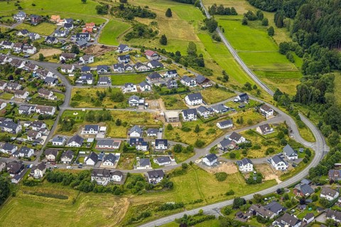Aerial view, new residential area Am Galgenberg, Bad Laasphe, Wittgensteiner Land, North