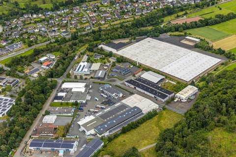 Aerial view, industrial estate Industriestraße and Lahnuferstraße, Bad Laasphe, Wittgensteiner