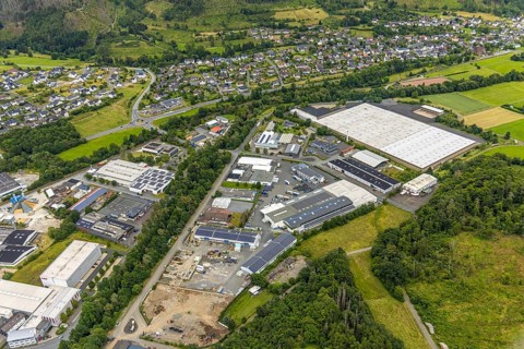 Aerial view, industrial estate Industriestraße and Lahnuferstraße, Bad Laasphe, Wittgensteiner