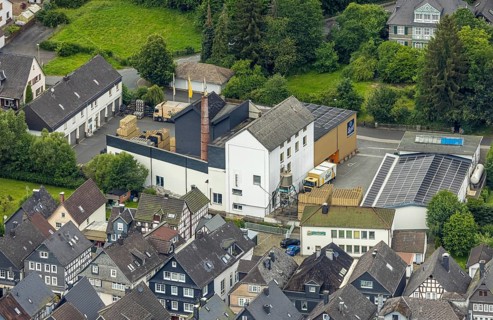 Aerial view, Bosch Brewery on the River Laasphe, Bad Laasphe, Wittgensteiner Land, North