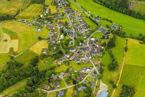 Aerial view, local view and residential area Herbertshausen, Bad Laasphe, Wittgensteiner Land,