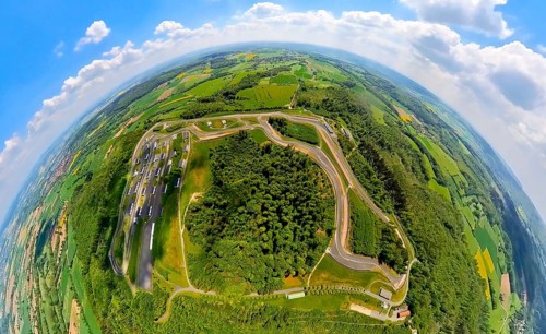 Aerial view, Bilster Berg race track, test track and presentation track, park-like terrain with