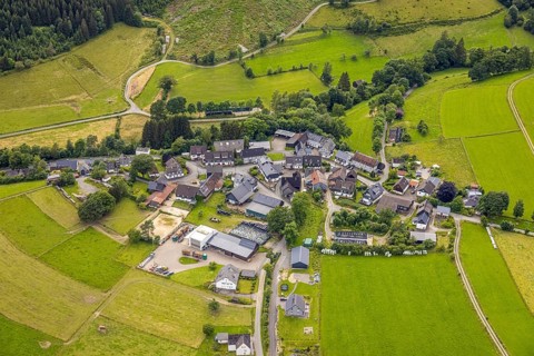 Aerial view, residential area local view Schüllar, Bad Berleburg, Wittgensteiner Land, North