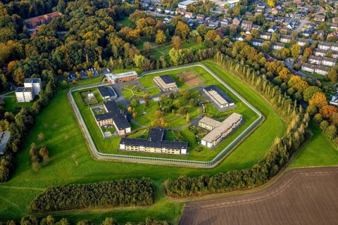 Aerial view, Forensic Psychiatry - LVR Clinic, Houses F1 to F7, Bedburg-Hau, Lower Rhine, North