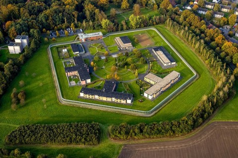 Aerial view, Forensic Psychiatry - LVR Clinic, Houses F1 to F7, Bedburg-Hau, Lower Rhine, North