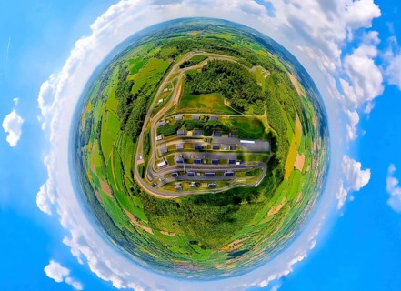 Aerial view, Bilster Berg race track, test track and presentation track, park-like terrain, paddock