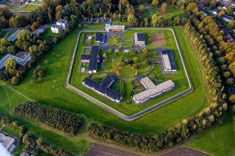 Aerial view, Forensic Psychiatry - LVR Clinic, Houses F1 to F7, Bedburg-Hau, Lower Rhine, North