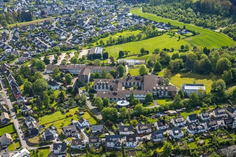 Aerial view, mountain monastery Bestwig, Sisters of St. Mary Magdalene Postel, vocational college,
