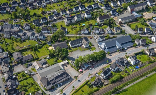 Aerial view, Schützenhalle Velmede festival hall, Hoffmann Forsttechnik und Gartentechnik