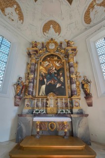 Main altar with image of the Virgin Mary in the Roman Catholic parish church of the Assumption of