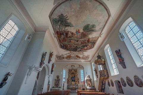 Interior of the Roman Catholic parish church of the Assumption of the Virgin Mary in Gebrazhofen,