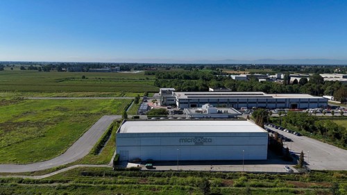 Cremona, Italy - August 22nd 2025 Aerial View of a Modern Data Center Facility with Cooling Towers