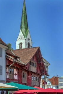 Red House and the Roman Catholic parish church of St Martin, Dornbirn, Vorarlberg, Austria
