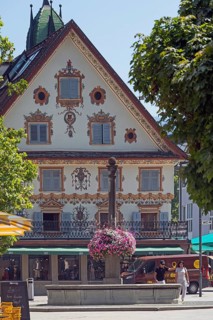 The Steinhauser or Johann Luger House on the market square with fountain, Dornbirn, Vorarlberg,