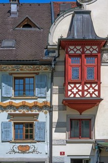 Detail with bay window, the Steinhauser or Johann Luger House on the market square, Dornbirn,