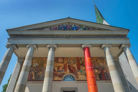 The Roman Catholic parish church of St Martin, entrance with a monumental Ionic temple façade, with
