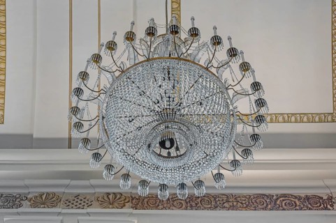 The Roman Catholic parish church of St Martin, interior with crystal chandelier, Dornbirn,