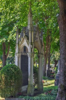 Gothic mausoleum, family grave, catholic cemetery, Kempten, Allgäu, Bavaria, Germany