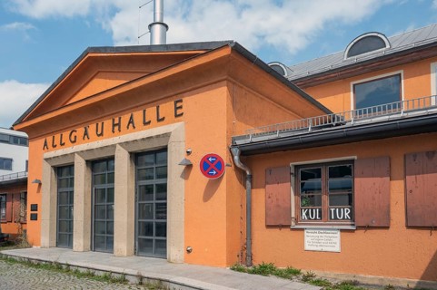 Façade with pointed gable, Allgäuhalle, Kempten, Allgäu, Bavaria, Germany
