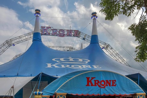 Circus tent, circus tent with large lettering, Circus-Krone, Kempten, Allgäu, Bavaria, Germany