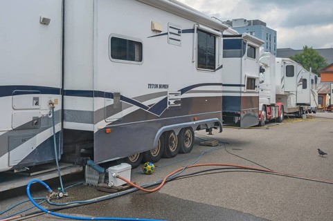 Circus wagon with water hoses, TETON HOMES, Circus-Krone, Kempten, Allgäu, Bavaria, Germany